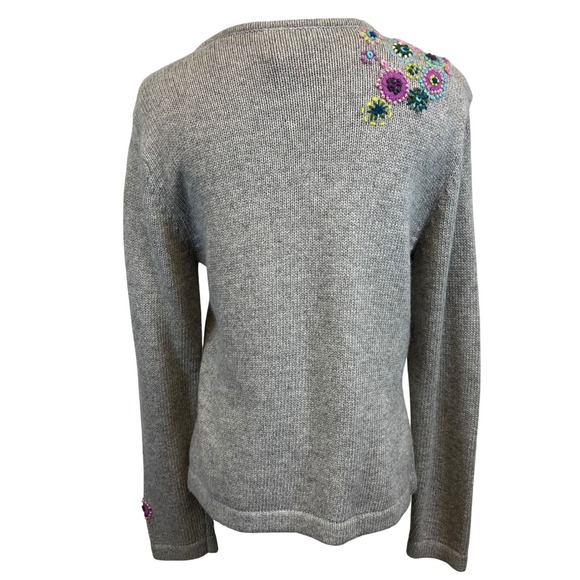 Talbots Embroidered Floral Cotton Angora‎ Blend Cardigan Sweater Medium Artsy - Picture 5 of 10